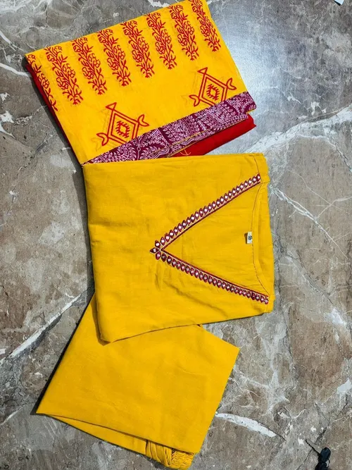 Elegant Floral Embroidered Pure Cotton Kurti Set with Matching Dupatta